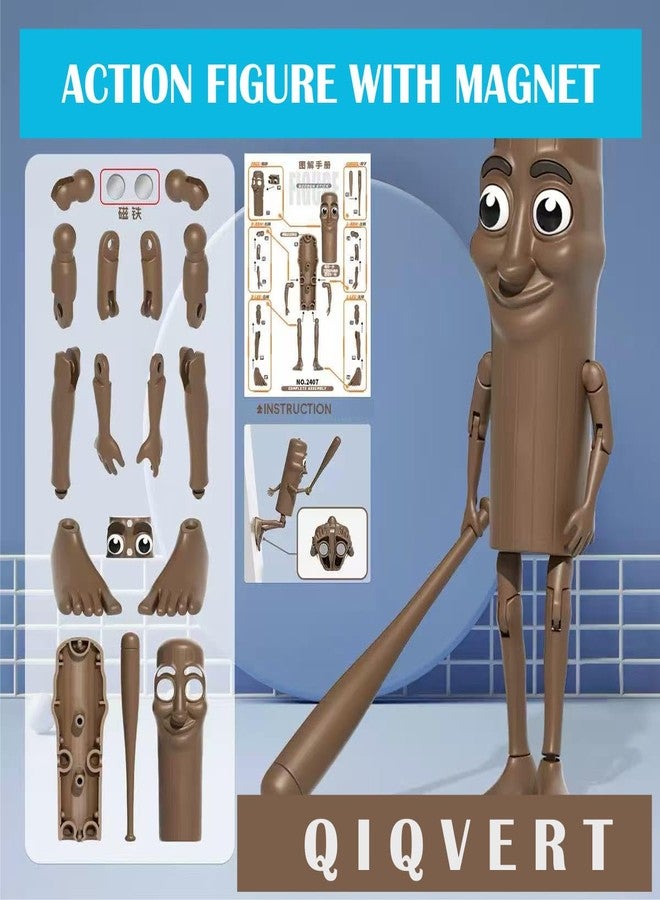 QIQVERT Tung Tung Tung Sahur Toy Action Figure Anime with Magnet Italian Brainrot Toys 3D Printed Articulated Model with Bat Funny Viral Action Figure Gift Collectibles Brown - Image 3